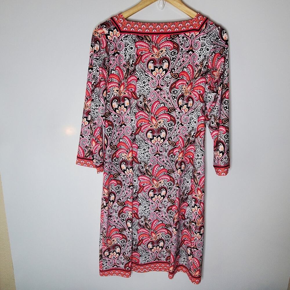 Talbots Pink paisley & floral stretchy Knit midi Dress Large preowned Condition - Picture 3 of 10